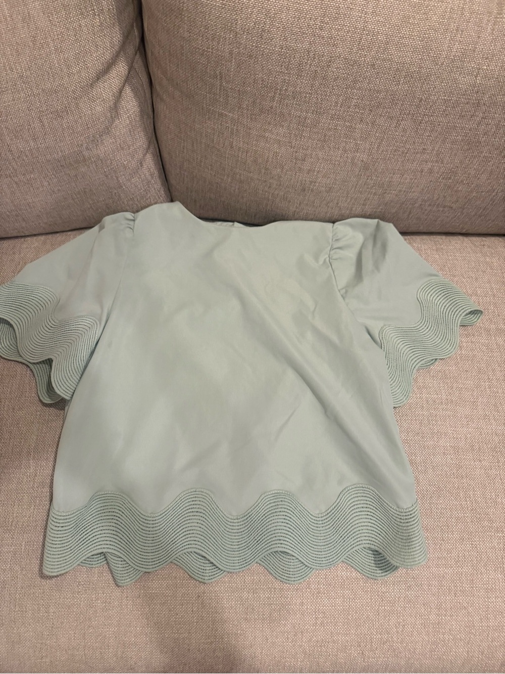 Amazon Women's Sage Green Scalloped Hem Short Sleeve Blouse